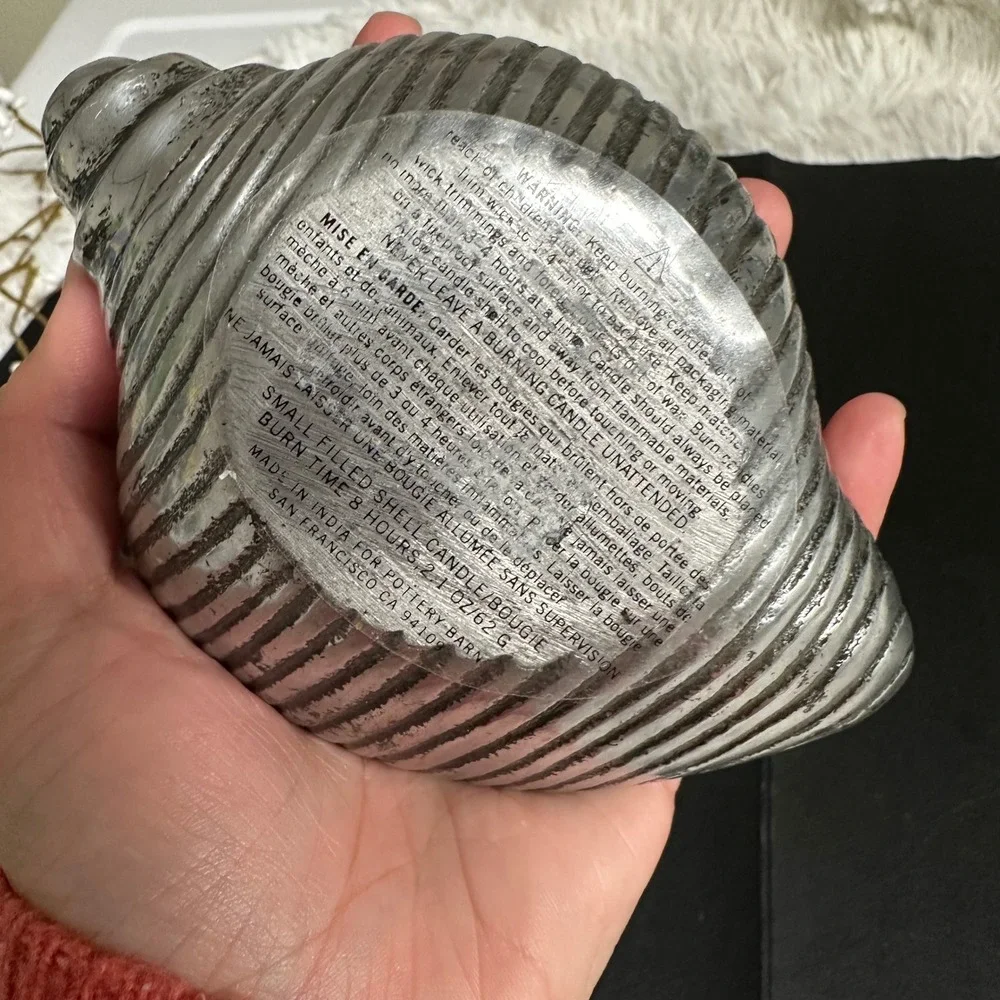 Pottery Barn‎ Silver Tone Small Filled Shell Candle Holder 2.1 oz NEW